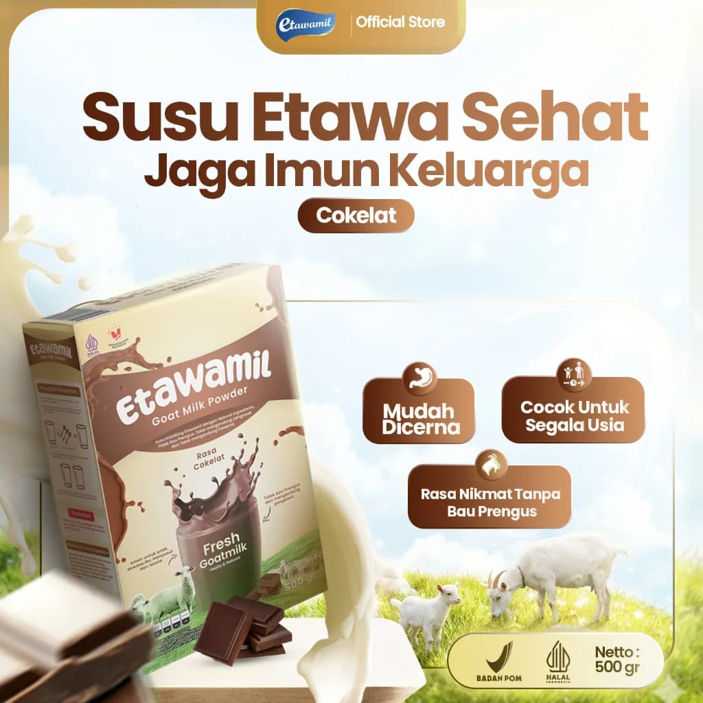 ETAWAMIL Susu Kambing Etawa Rasa Cokelat 500g | Susu Nutrisi Keluarga untuk Anak & Dewasa