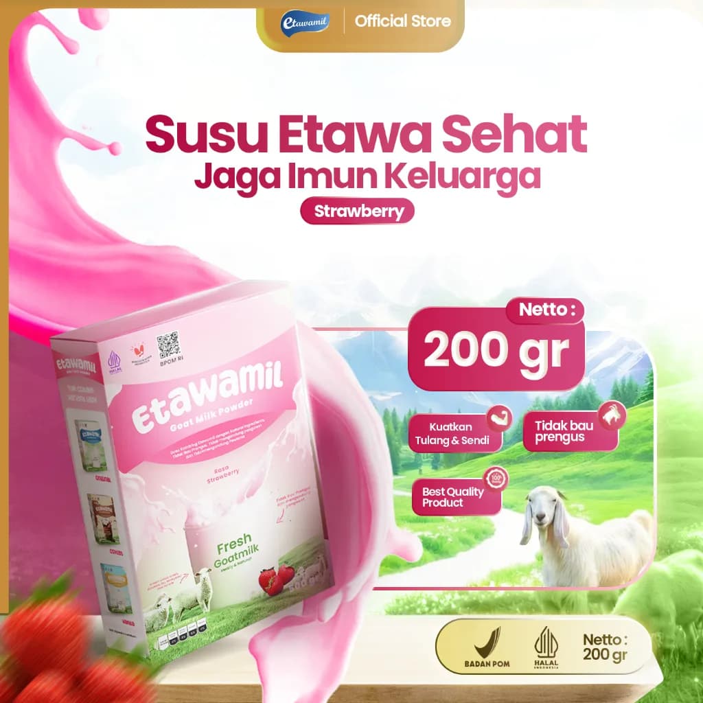 ETAWAMIL - Susu Kambing Bubuk Etawa Rasa Strawberry 200 Gram