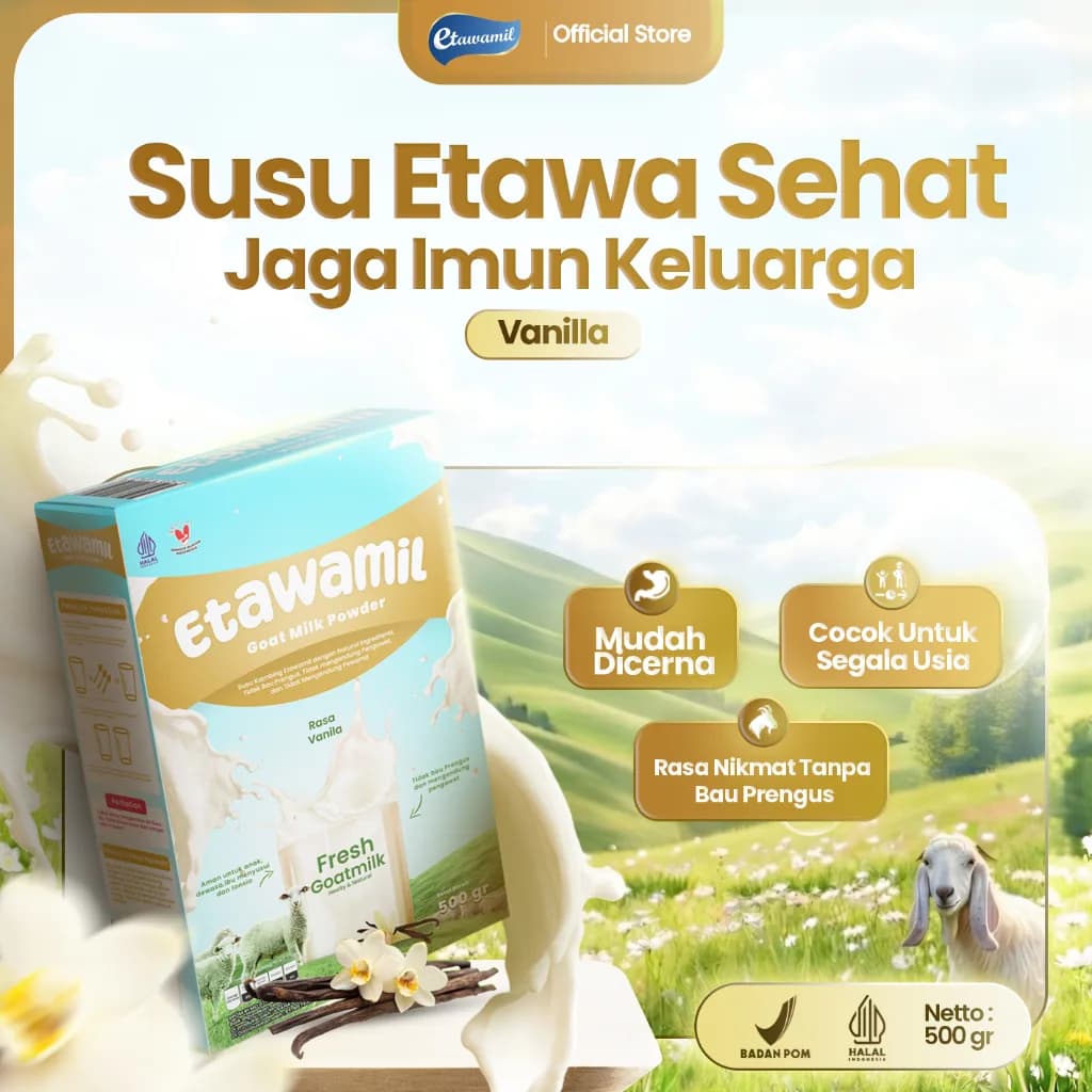 ETAWAMIL Susu Kambing Etawa Bubuk - Rasa Vanila 500 Gram