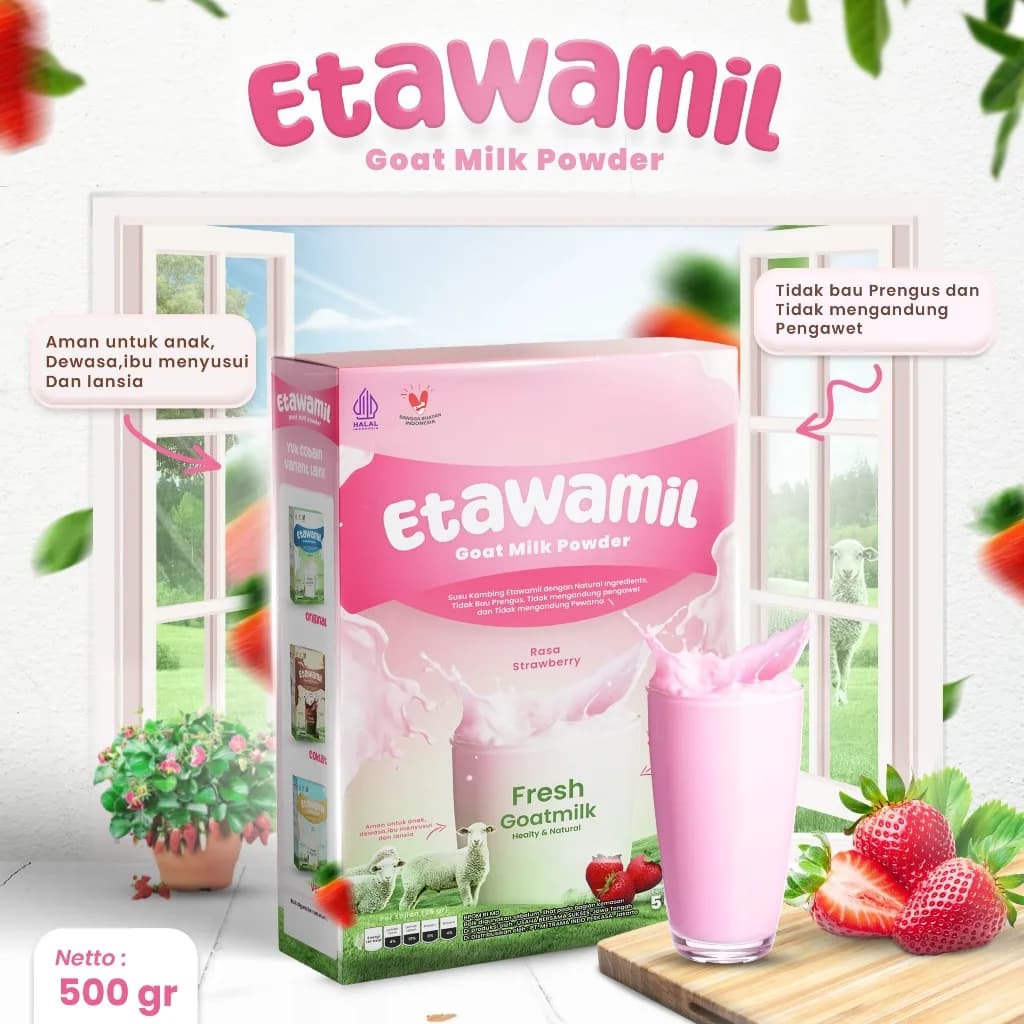 ETAWAMIL Susu Kambing Etawa - Rasa Strawberry 500 Gram, gambar kedua