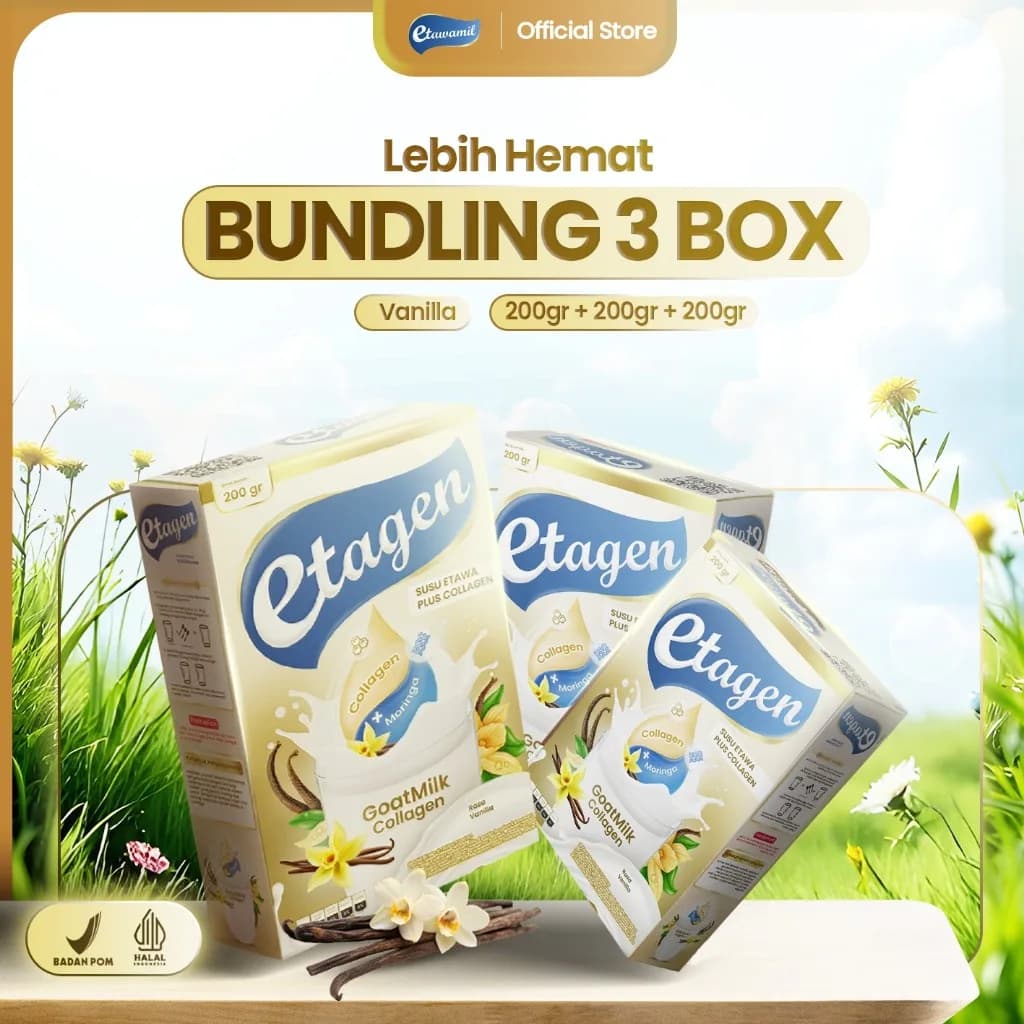 ETAWAMIL ETAGEN Paket Bundling 3 Box Susu Kolagen Rasa Vanila 600 Gram