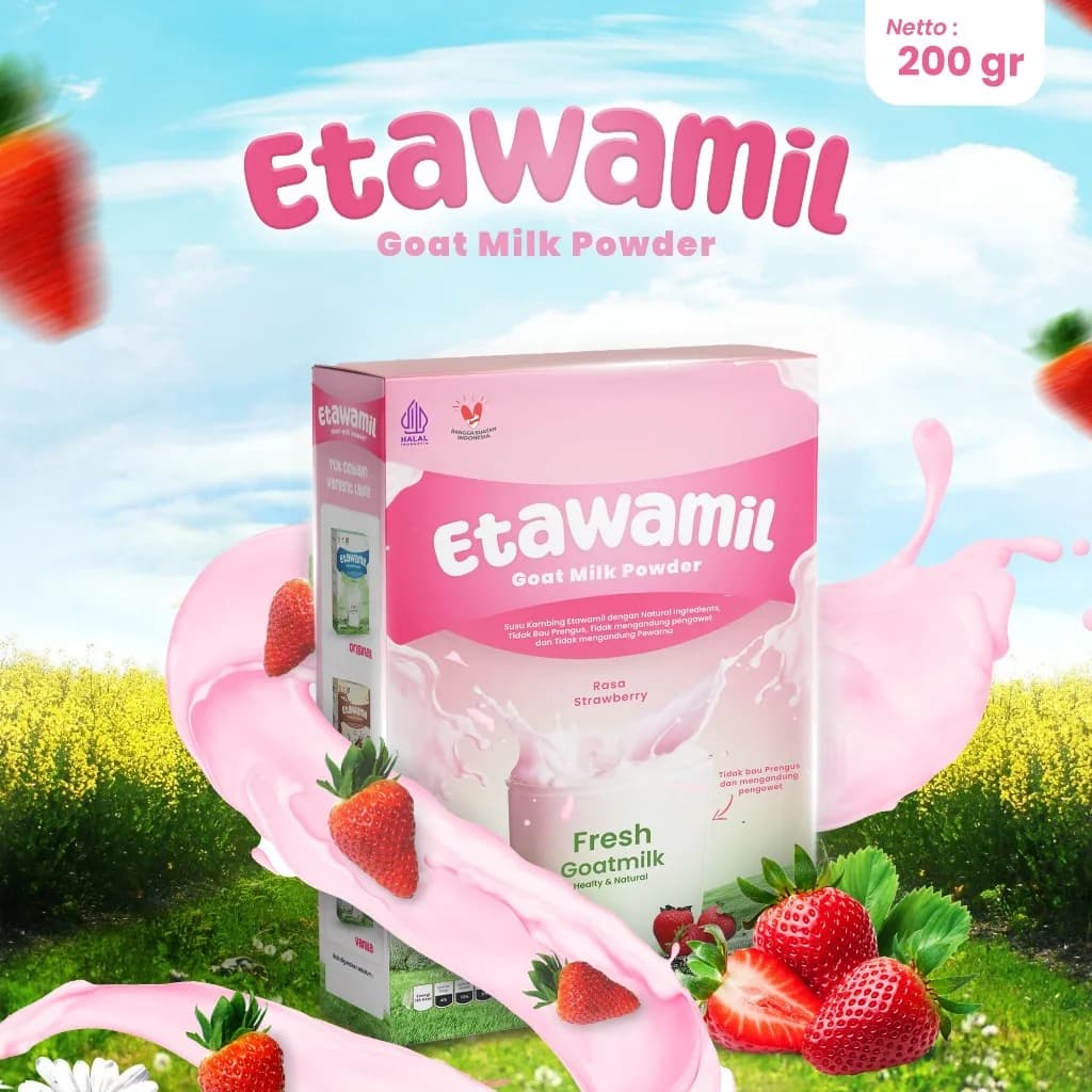 ETAWAMIL - Susu Kambing Bubuk Etawa Rasa Strawberry 200 Gram, gambar kedua