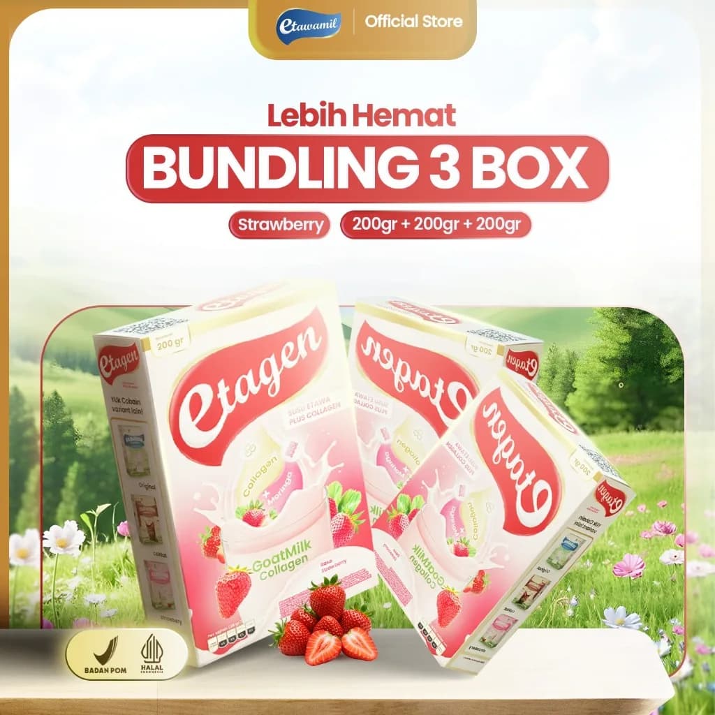 ETAWAMIL ETAGEN Paket Bundling 3 Box Susu Kolagen Rasa Strawberry 600 Gram