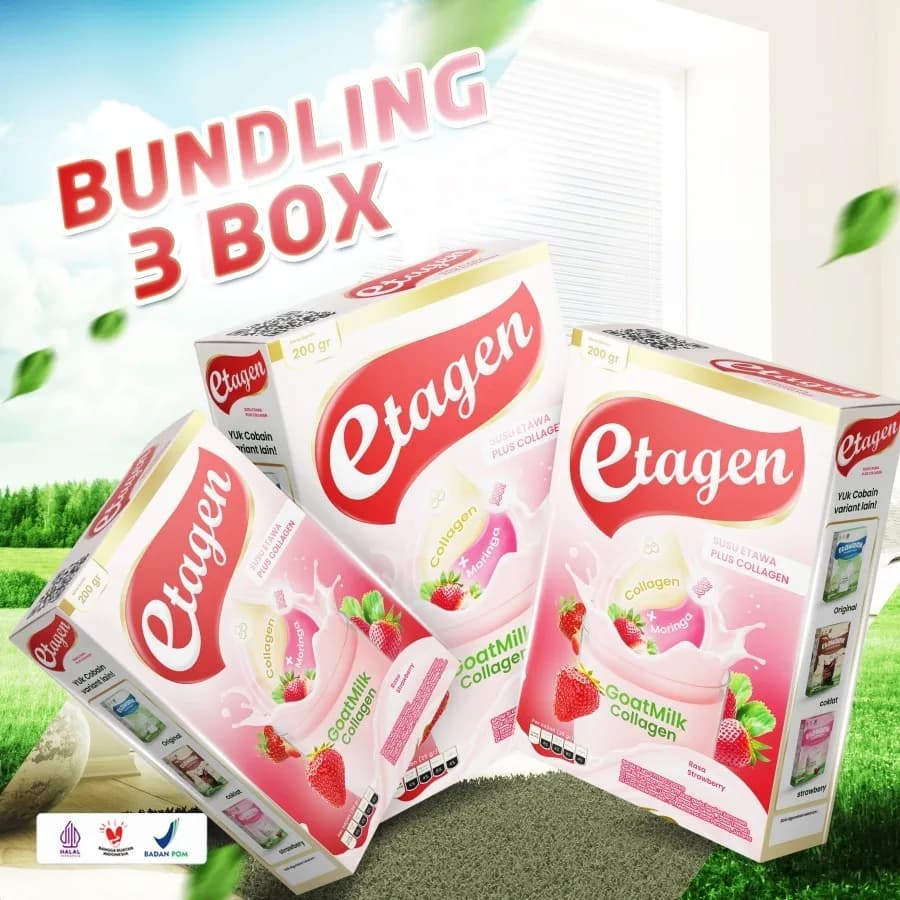 ETAWAMIL ETAGEN Paket Bundling 3 Box Susu Kolagen Rasa Strawberry 600 Gram, gambar kedua